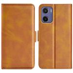 For Motorola Moto E15 Dual-side Magnetic Buckle Horizontal Flip Leather Phone Case(Yellow)