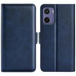 For Motorola Moto E15 Dual-side Magnetic Buckle Horizontal Flip Leather Phone Case(Dark Blue)