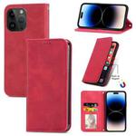 For iPhone 14 Pro Max Retro Skin Feel Magnetic Flip Leather Phone Case(Red)