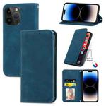 For iPhone 14 Pro Max Retro Skin Feel Magnetic Flip Leather Phone Case(Blue)
