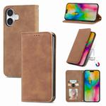 For iPhone 16 Retro Skin Feel Magnetic Flip Leather Phone Case(Brown)