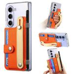 For Samsung Galaxy Z Fold5 Kor Version Multi-functional Wristband Card Wallet Transparent Phone Case(Orange)
