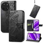 For Realme 11 4G Global Butterfly Love Flower Embossed Leather Phone Case(Black)