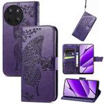 For Realme 11 4G Global Butterfly Love Flower Embossed Leather Phone Case(Dark Purple)