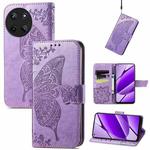 For Realme 11 4G Global Butterfly Love Flower Embossed Leather Phone Case(Light Purple)