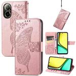 For Realme C67 4G Butterfly Love Flower Embossed Leather Phone Case(Rose Gold)