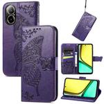 For Realme C67 4G Butterfly Love Flower Embossed Leather Phone Case(Dark Purple)