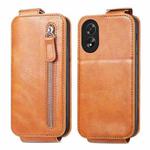 For OPPO A38 Zipper Wallet Vertical Flip Leather Phone Case(Brown)