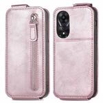 For OPPO A58 Zipper Wallet Vertical Flip Leather Phone Case(Pink)