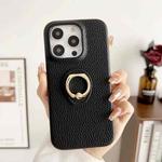 For iPhone 15 Pro Litchi Texture Ring Holder Shockproof Phone Case(Black)