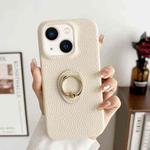 For iPhone 15 Litchi Texture Ring Holder Shockproof Phone Case(White)