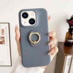 For iPhone 15 Litchi Texture Ring Holder Shockproof Phone Case(Grey)