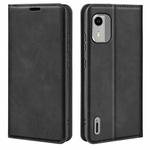 For Nokia C12 Retro-skin Magnetic Suction Leather Phone Case(Black)