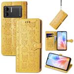 For DOOGEE X98 Pro / X98 Cat and Dog Embossed Leather Phone Case(Yellow)