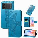 For DOOGEE X98 Pro / X98 Butterfly Love Flower Embossed Leather Phone Case(Blue)