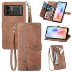 For DOOGEE X98 Pro / X98 Embossed Flower Zipper Leather Phone Case(Brown)