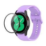 For Samsung Galaxy Watch4 44mm JUNSUNMAY Silicone Adjustable Strap + Full Coverage PMMA Screen Protector Kit(Purple)