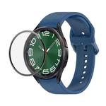For Samsung Galaxy Watch6 Classic 43mm JUNSUNMAY Silicone Adjustable Strap + Full Coverage PMMA Screen Protector Kit(Dark Blue)
