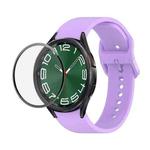For Samsung Galaxy Watch6 Classic 43mm JUNSUNMAY Silicone Adjustable Strap + Full Coverage PMMA Screen Protector Kit(Purple)