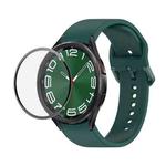 For Samsung Galaxy Watch6 Classic 47mm JUNSUNMAY Silicone Adjustable Strap + Full Coverage PMMA Screen Protector Kit(Dark Green)