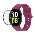 For Samsung Galaxy Watch5 40mm JUNSUNMAY Silicone Adjustable Strap + Full Coverage PMMA Screen Protector Kit(Wine Red)