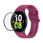For Samsung Galaxy Watch5 44mm JUNSUNMAY Silicone Adjustable Strap + Full Coverage PMMA Screen Protector Kit(Wine Red)