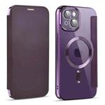 For iPhone 15 Magnetic MagSafe RFID Anti-theft Leather Phone Case(Purple)