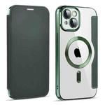 For iPhone 15 Plus Shield MagSafe RFID Anti-theft Leather Phone Case(Green)