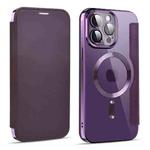 For iPhone 15 Pro Shield MagSafe RFID Anti-theft Leather Phone Case(Purple)