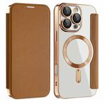 For iPhone 16 Pro Max Shield MagSafe RFID Anti-theft Leather Phone Case(Brown)