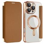 For iPhone 16 Pro Shield MagSafe RFID Anti-theft Leather Phone Case(Brown)