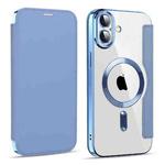 For iPhone 16 Plus Shield MagSafe RFID Anti-theft Leather Phone Case(Blue)