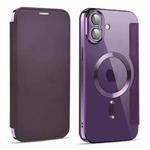 For iPhone 16 Shield MagSafe RFID Anti-theft Leather Phone Case(Purple)