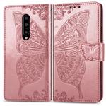 Butterfly Love Flowers Embossing Horizontal Flip Leather Case for OnePlus 7 Pro, with Holder & Card Slots & Wallet & Lanyard(Rose gold)