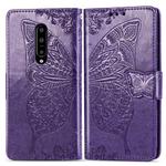 Butterfly Love Flowers Embossing Horizontal Flip Leather Case for OnePlus 7 Pro, with Holder & Card Slots & Wallet & Lanyard(Dark purple)