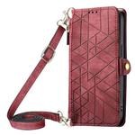 For iPhone 11 Geometric Zipper Wallet Side Buckle Leather Phone Case with Crossbody Lanyard(Red)