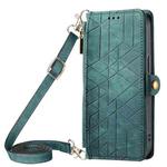 For iPhone 11 Geometric Zipper Wallet Side Buckle Leather Phone Case with Crossbody Lanyard(Green)