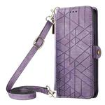 For iPhone 11 Geometric Zipper Wallet Side Buckle Leather Phone Case with Crossbody Lanyard(Purple)