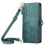 For iPhone 11 Pro Geometric Zipper Wallet Side Buckle Leather Phone Case with Crossbody Lanyard(Green)