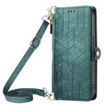 For iPhone 11 Pro Max Geometric Zipper Wallet Side Buckle Leather Phone Case with Crossbody Lanyard(Green)