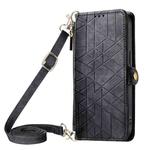 For iPhone 12 Pro Max Geometric Zipper Wallet Side Buckle Leather Phone Case with Crossbody Lanyard(Black)