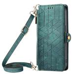 For iPhone 13 Pro Max Geometric Zipper Wallet Side Buckle Leather Phone Case with Crossbody Lanyard(Green)