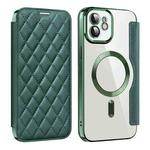 For  iPhone 11 Shield Magsafe RFID Anti-theft Rhombus Leather Phone Case(Green)
