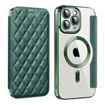 For iPhone 11 Pro Max Shield Magsafe RFID Anti-theft Rhombus Leather Phone Case(Green)