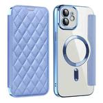 For iPhone 12 Pro Shield Magsafe RFID Anti-theft Rhombus Leather Phone Case(Blue)