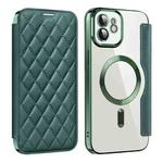 For iPhone 12 Pro Shield Magsafe RFID Anti-theft Rhombus Leather Phone Case(Green)