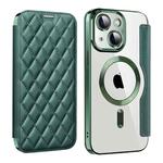 For iPhone 13 Shield Magsafe RFID Anti-theft Rhombus Leather Phone Case(Green)