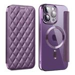 For iPhone 14 Pro Shield Magsafe RFID Anti-theft Rhombus Leather Phone Case(Purple)