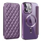 For iPhone 15 Pro Max Shield Magsafe RFID Anti-theft Rhombus Leather Phone Case(Purple)