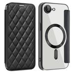 For iPhone 16e Shield Magsafe RFID Anti-theft Rhombus Leather Phone Case(Black)